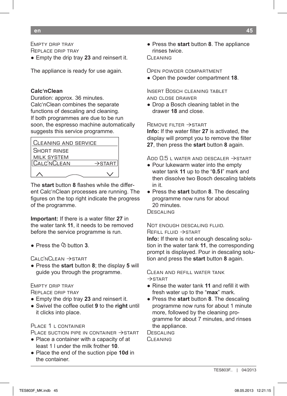 Start | Bosch TES803F9DE VeroSelection exclusiv Kaffeevollautomat Front Edelstahl Gehäuse hochglanz anthrazit User Manual | Page 49 / 132