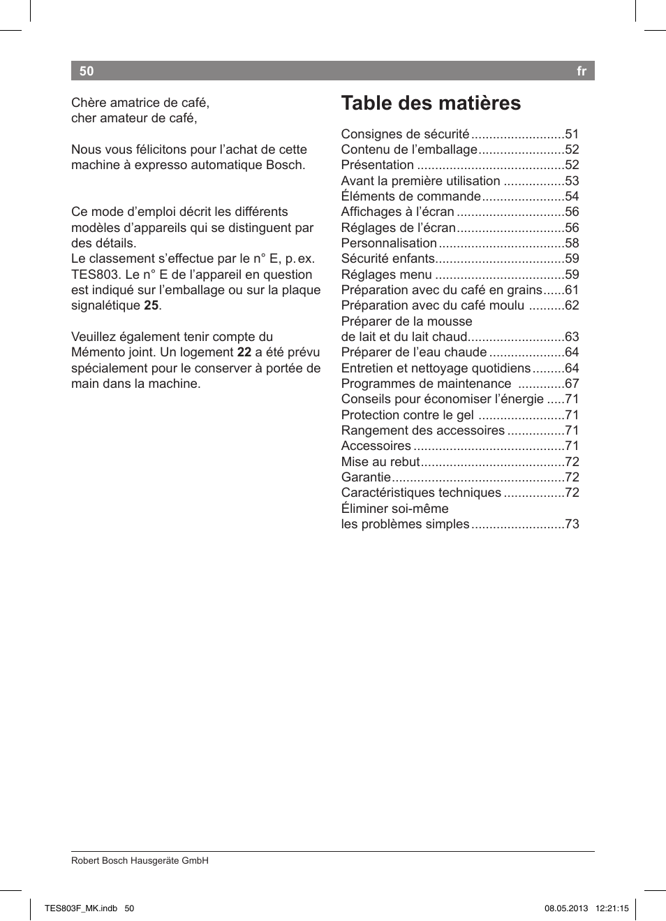 Bosch TES803F9DE VeroSelection exclusiv Kaffeevollautomat Front Edelstahl Gehäuse hochglanz anthrazit User Manual | Page 54 / 132