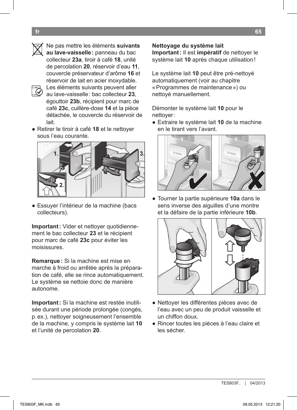 Bosch TES803F9DE VeroSelection exclusiv Kaffeevollautomat Front Edelstahl Gehäuse hochglanz anthrazit User Manual | Page 69 / 132