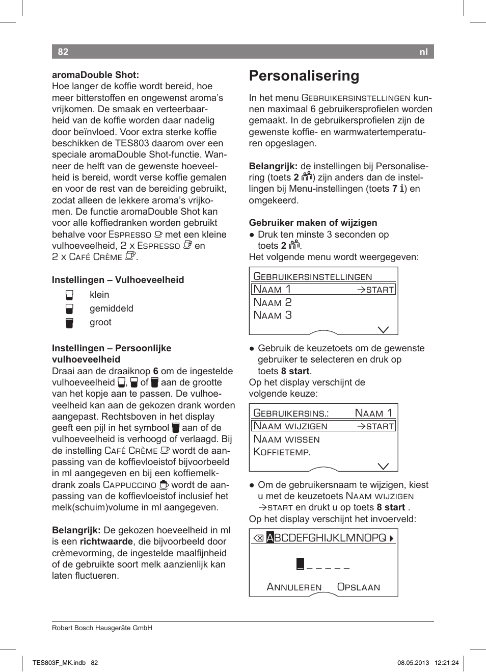 Personalisering | Bosch TES803F9DE VeroSelection exclusiv Kaffeevollautomat Front Edelstahl Gehäuse hochglanz anthrazit User Manual | Page 86 / 132