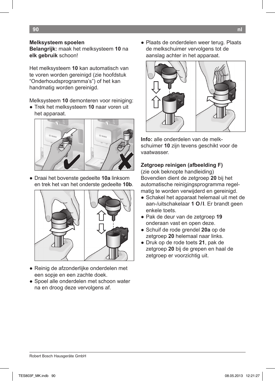 Bosch TES803F9DE VeroSelection exclusiv Kaffeevollautomat Front Edelstahl Gehäuse hochglanz anthrazit User Manual | Page 94 / 132