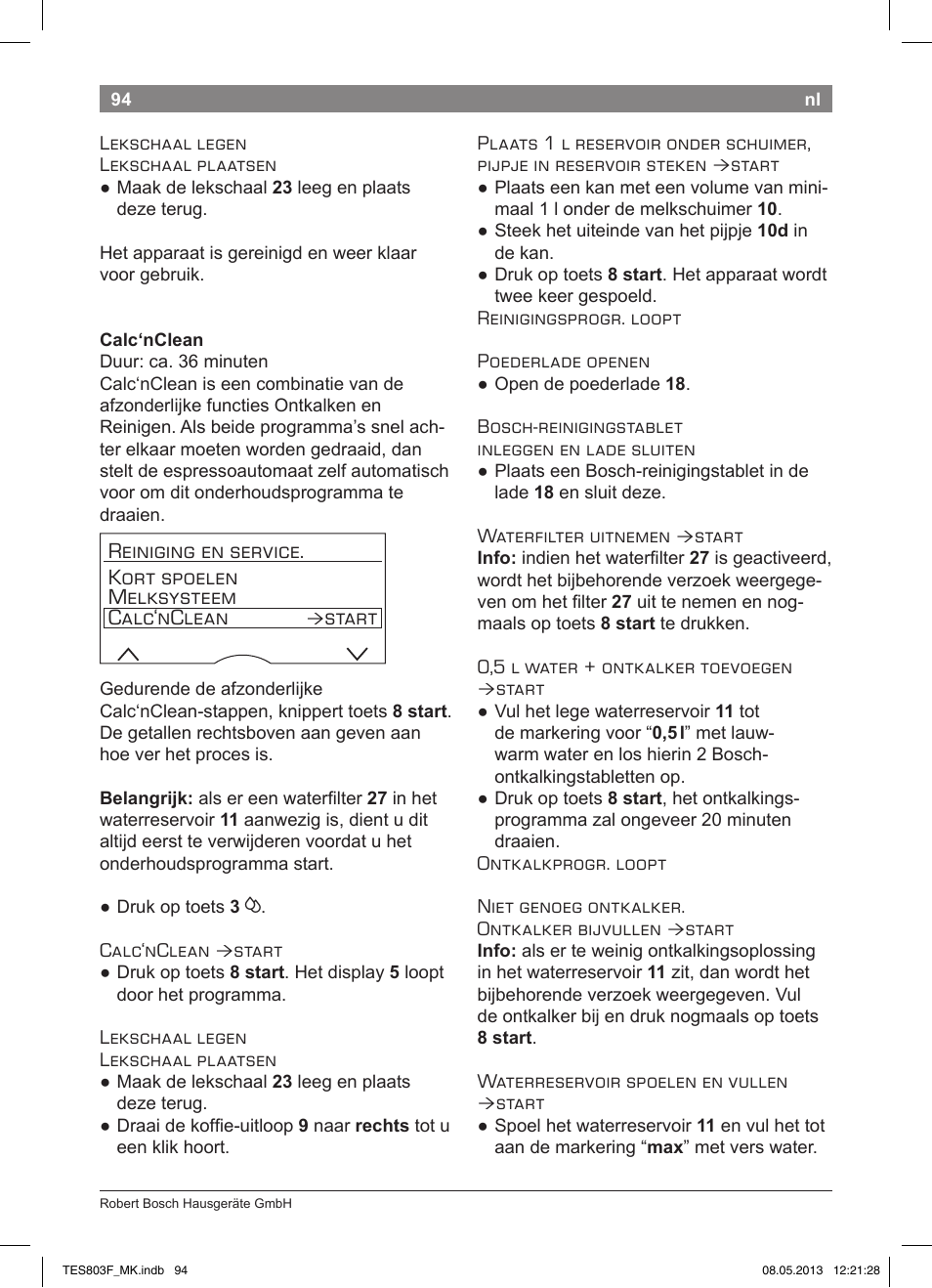Start | Bosch TES803F9DE VeroSelection exclusiv Kaffeevollautomat Front Edelstahl Gehäuse hochglanz anthrazit User Manual | Page 98 / 132