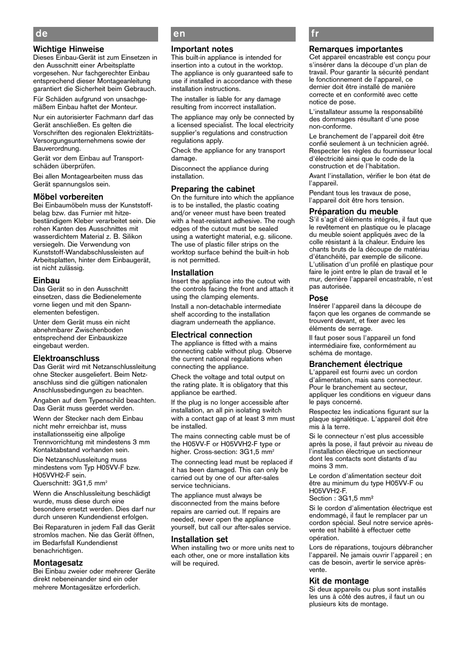 De en fr | Bosch PKY475N14E User Manual | Page 2 / 8