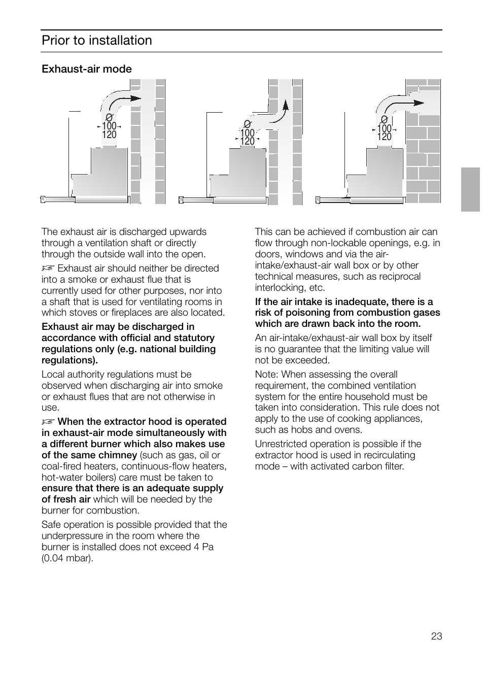 Prior to installation | Bosch DHI645H grau-metallic Flachschirmhaube 60 cm User Manual | Page 23 / 96