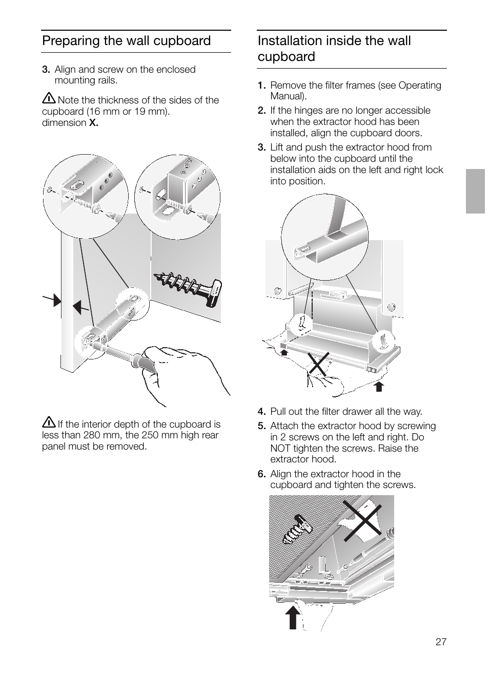 Xx=16mm x=19mm | Bosch DHI645H grau-metallic Flachschirmhaube 60 cm User Manual | Page 27 / 96