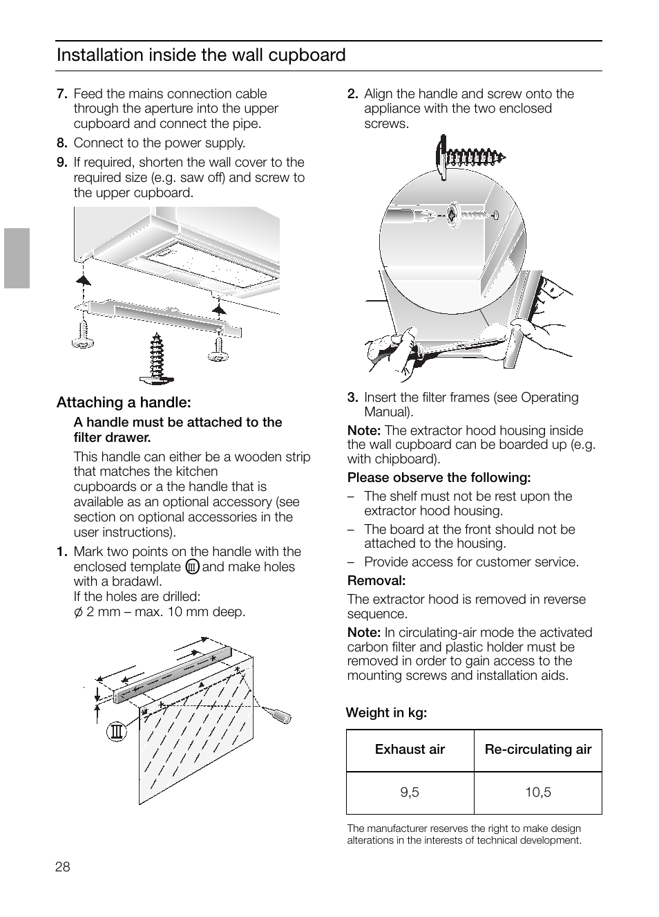 Installation inside the wall cupboard | Bosch DHI645H grau-metallic Flachschirmhaube 60 cm User Manual | Page 28 / 96