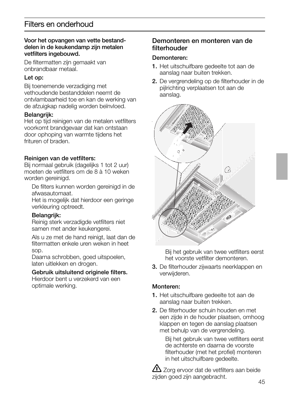 Filters en onderhoud | Bosch DHI645H grau-metallic Flachschirmhaube 60 cm User Manual | Page 45 / 96