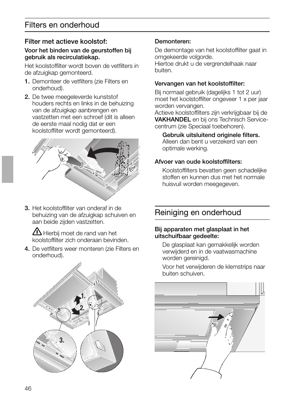 Filters en onderhoud, Reiniging en onderhoud | Bosch DHI645H grau-metallic Flachschirmhaube 60 cm User Manual | Page 46 / 96