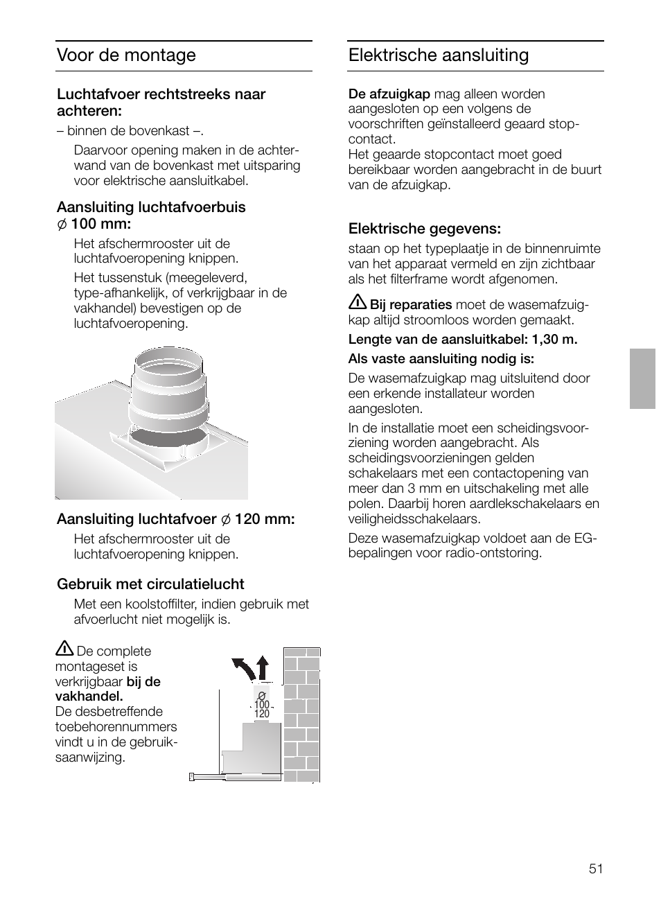 Voor de montage, Elektrische aansluiting | Bosch DHI645H grau-metallic Flachschirmhaube 60 cm User Manual | Page 51 / 96