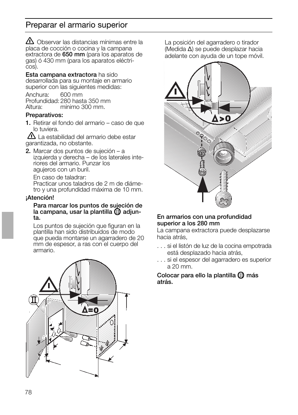 Preparar el armario superior | Bosch DHI645H grau-metallic Flachschirmhaube 60 cm User Manual | Page 78 / 96