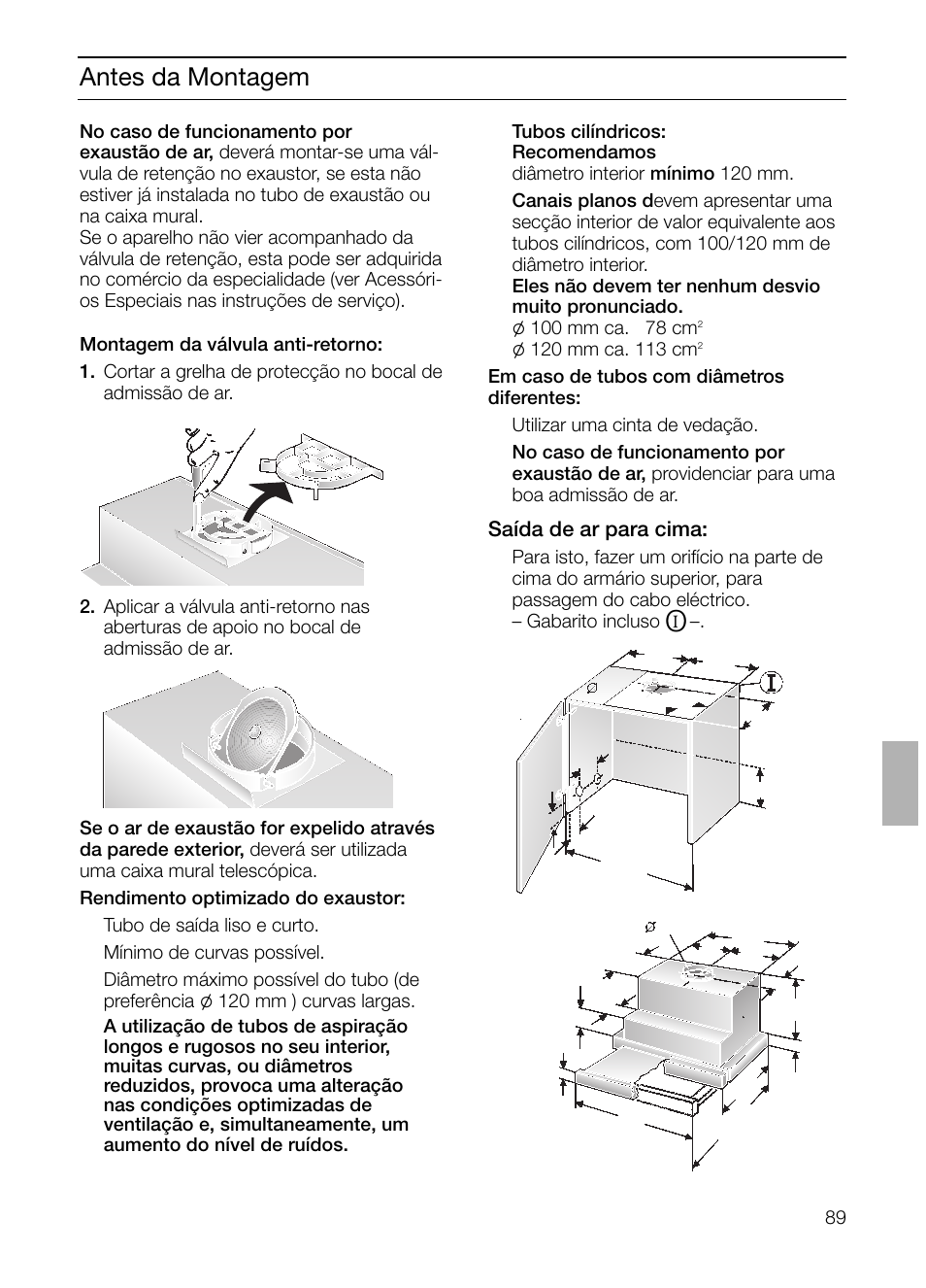 Antes da montagem, Saída de ar para cima | Bosch DHI645H grau-metallic Flachschirmhaube 60 cm User Manual | Page 89 / 96