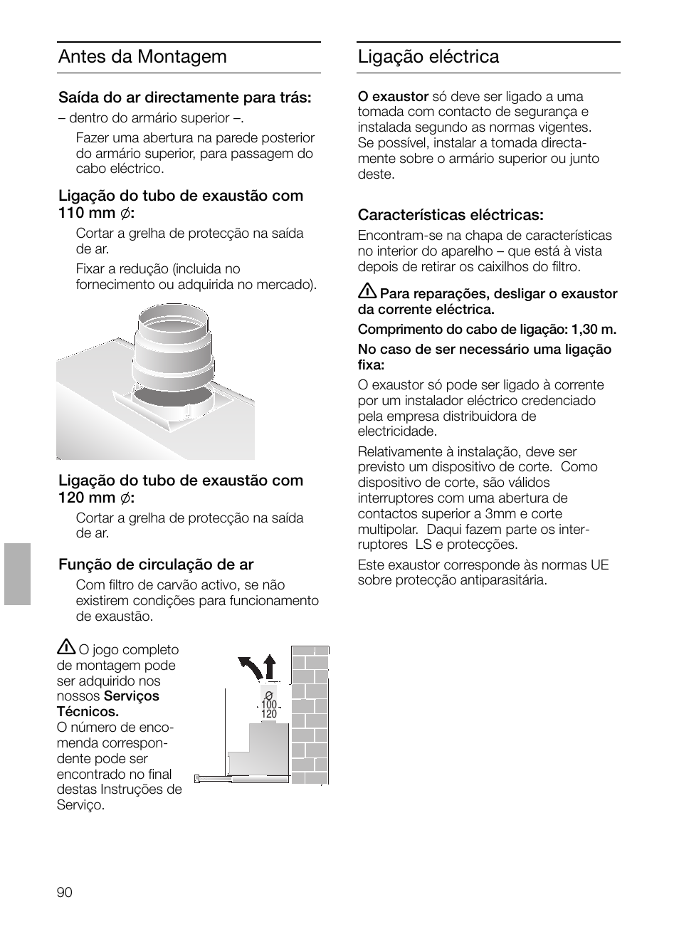 Antes da montagem, Ligação eléctrica | Bosch DHI645H grau-metallic Flachschirmhaube 60 cm User Manual | Page 90 / 96