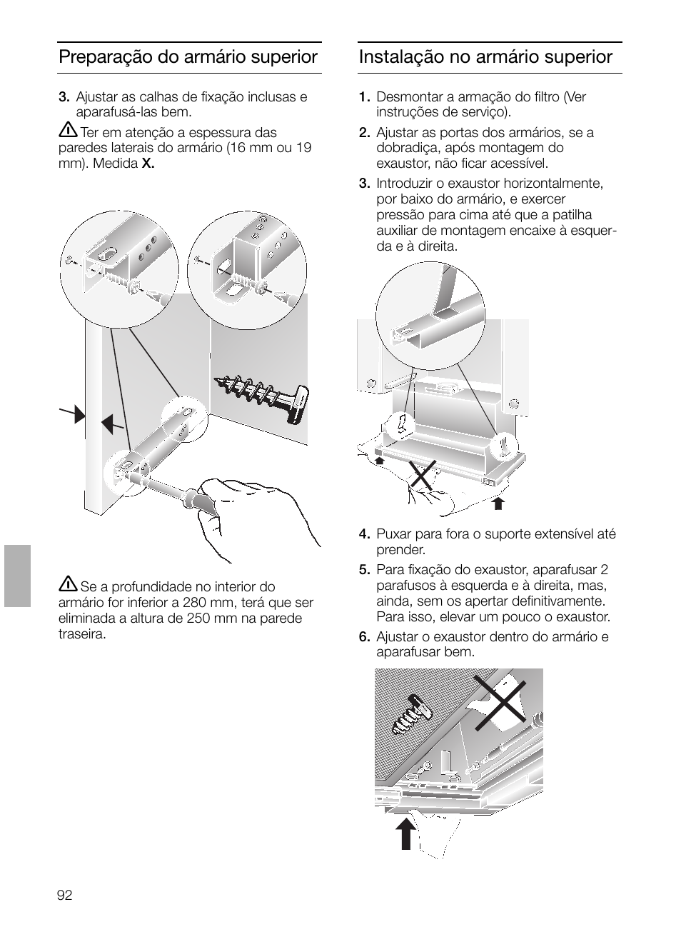 Xx=16mm x=19mm | Bosch DHI645H grau-metallic Flachschirmhaube 60 cm User Manual | Page 92 / 96