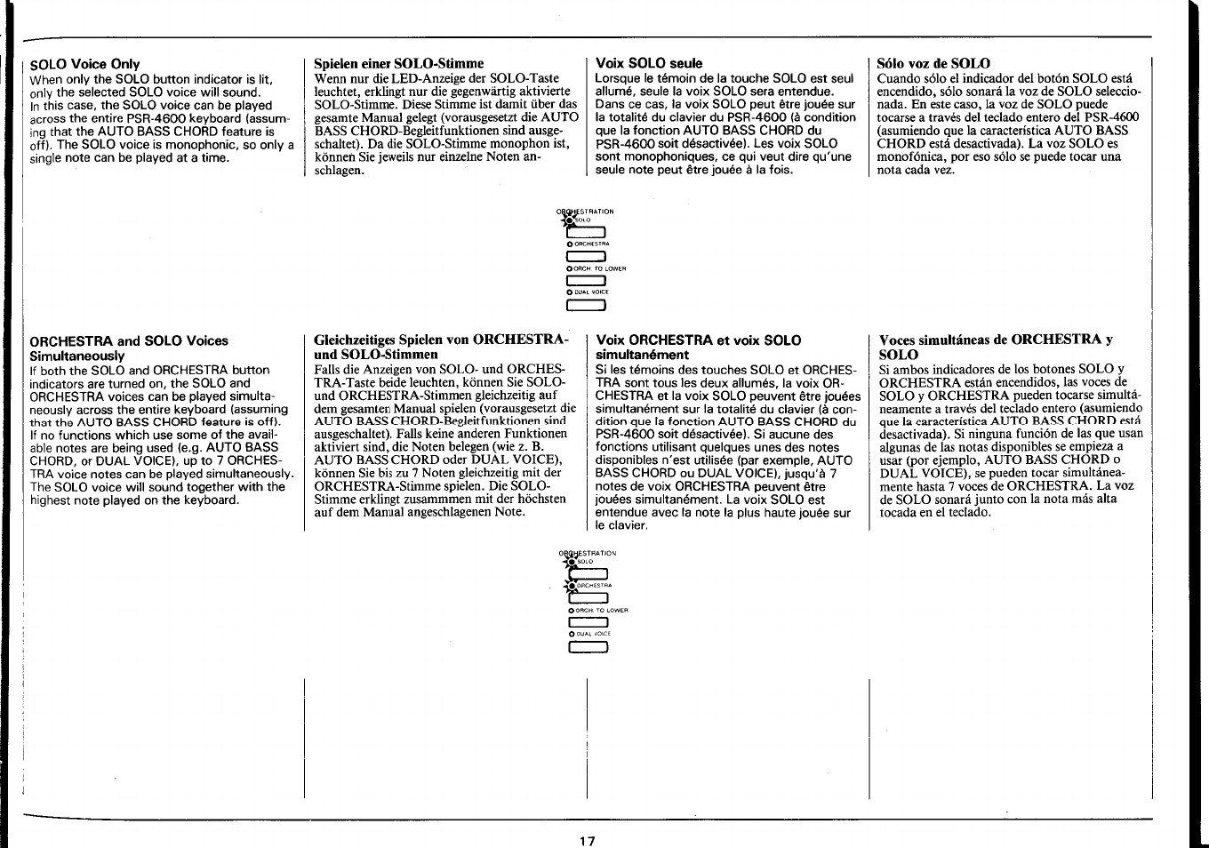 Solo voice only, Spielen einer solo-stimme, Voix solo seule | Sólo voz de solo, Czizi, Orchestra and solo voices simultaneously, Voix orchestra et voix solo simultanément, Voces simultáneas de orchestra y solo | Yamaha PSR-4600 User Manual | Page 19 / 30