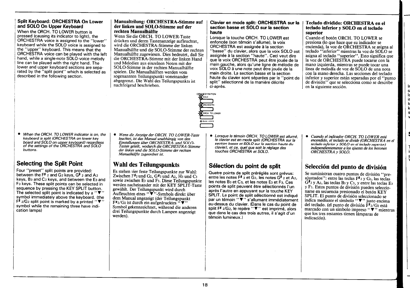 Selecting the split point, Wahl des teilungspunkts, Sélection du point de split | Selección del punto de división | Yamaha PSR-4600 User Manual | Page 20 / 30