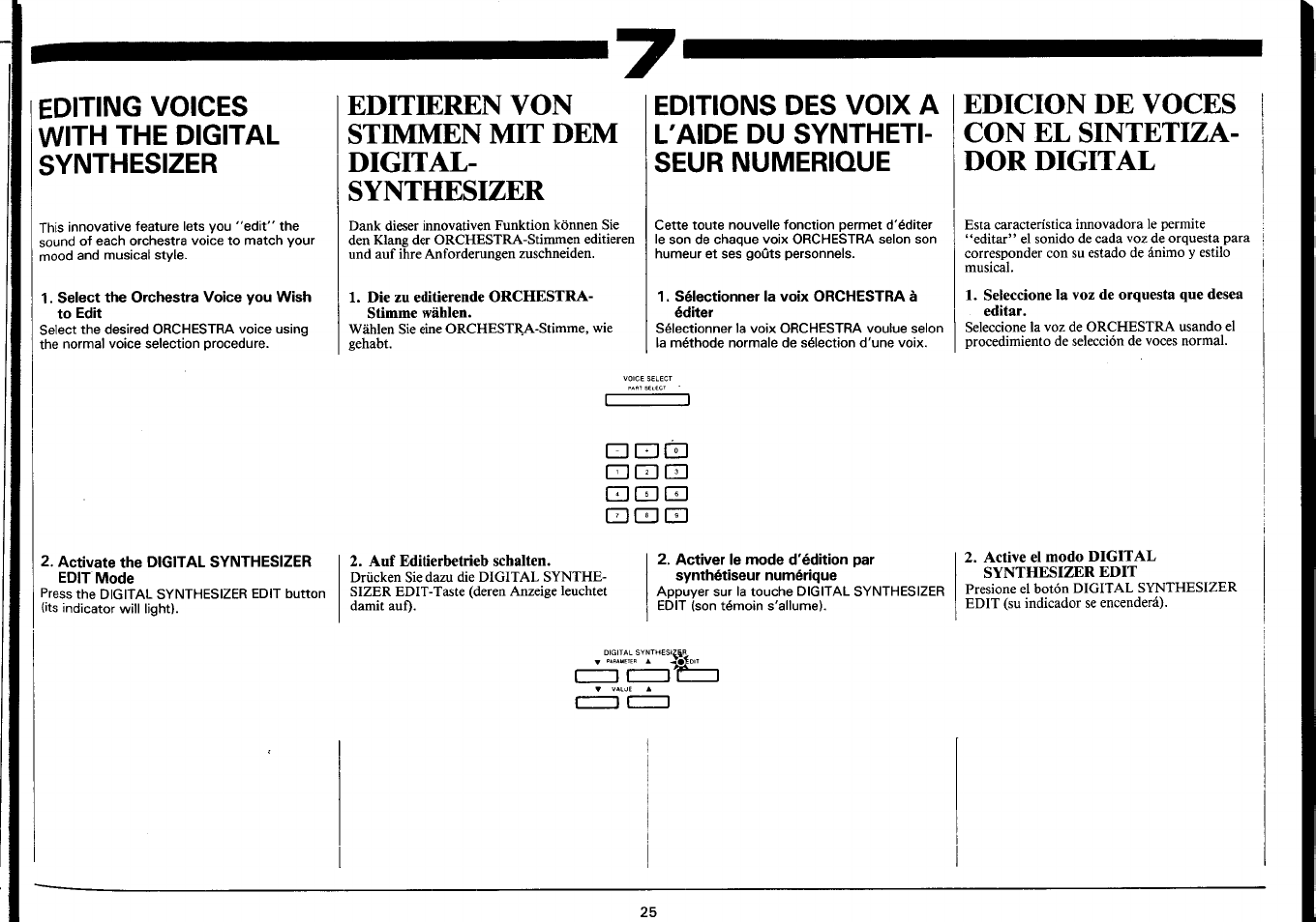Editieren von stimmen mit dem digital­ synthesizer, Edicion de voces con el sintetiza- dor digital, Editing voices with the digital synthesizer | Yamaha PSR-4600 User Manual | Page 27 / 30