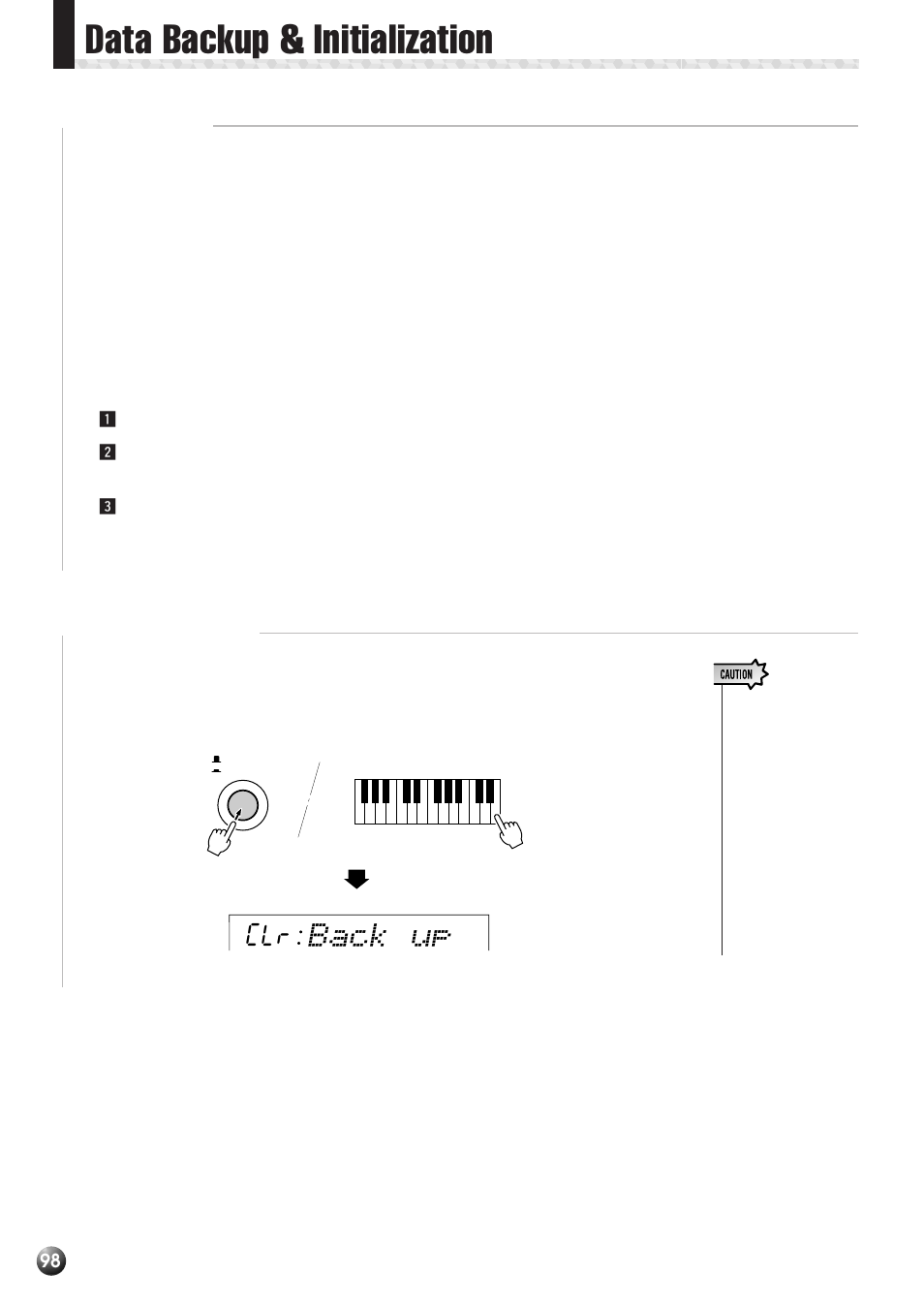 Data backup & initialization, Data backup, Data initialization | Back up | Yamaha PSR-530 User Manual | Page 100 / 130