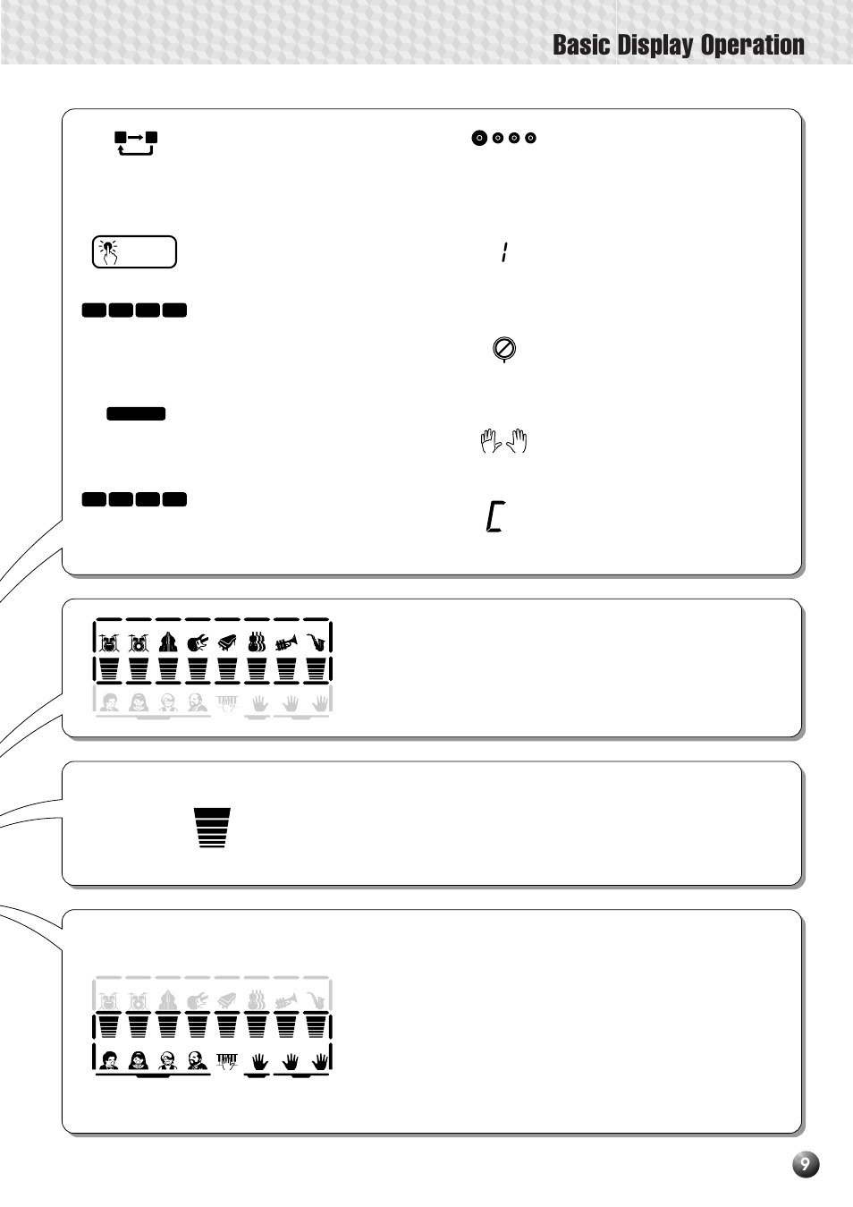 Basic display operation | Yamaha PSR-530 User Manual | Page 11 / 130