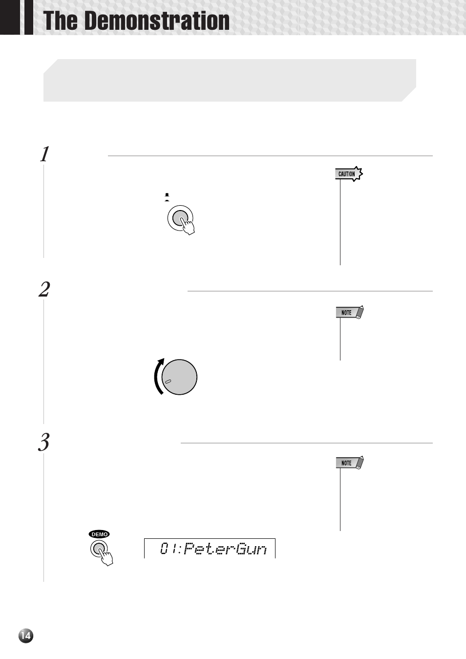 The demonstration, Petergun | Yamaha PSR-530 User Manual | Page 16 / 130