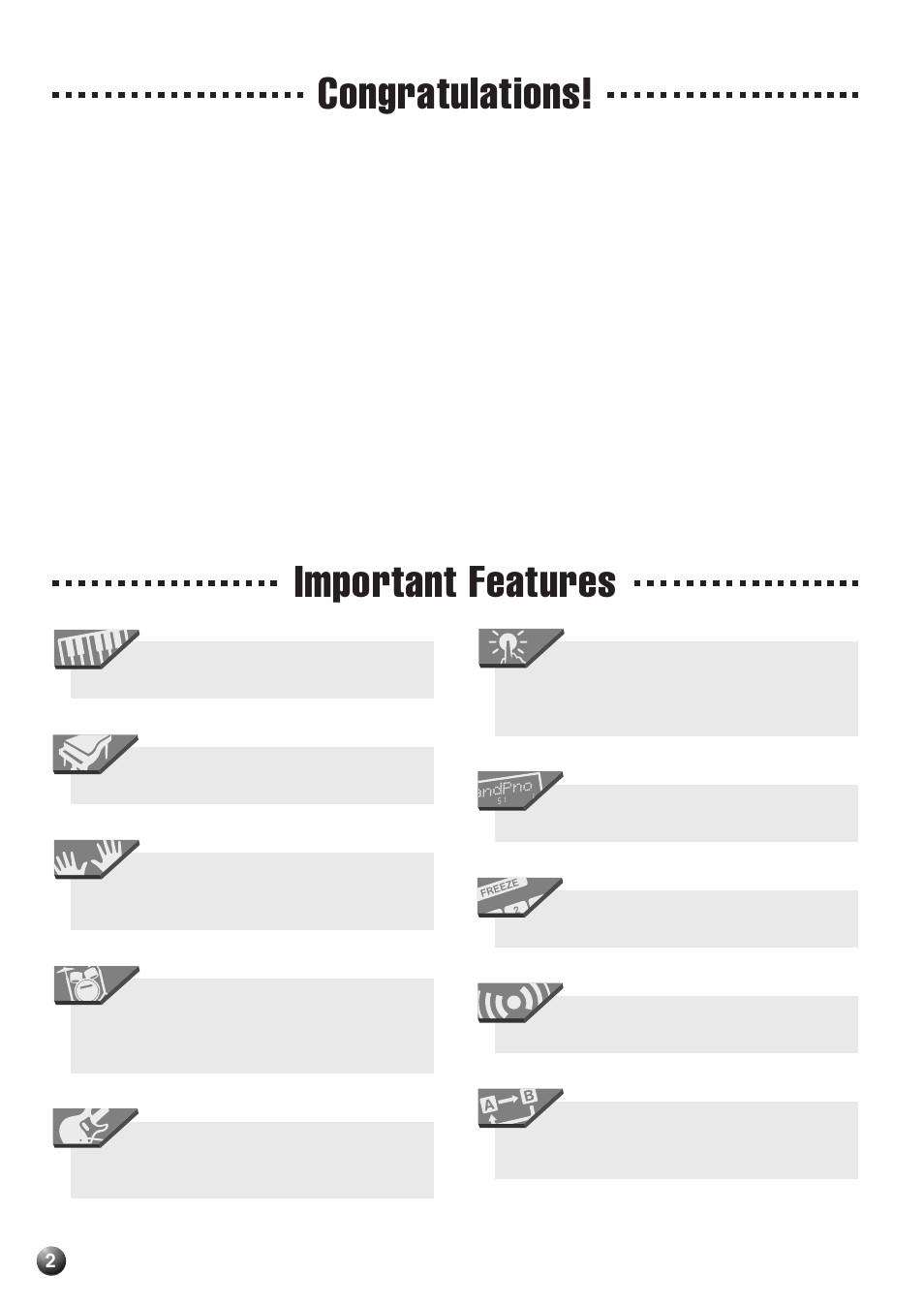 Congratulations, Important features | Yamaha PSR-530 User Manual | Page 4 / 130