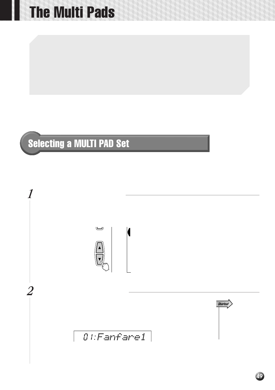 The multi pads, Selecting a multi pad set, Fanfare1 | Yamaha PSR-530 User Manual | Page 51 / 130