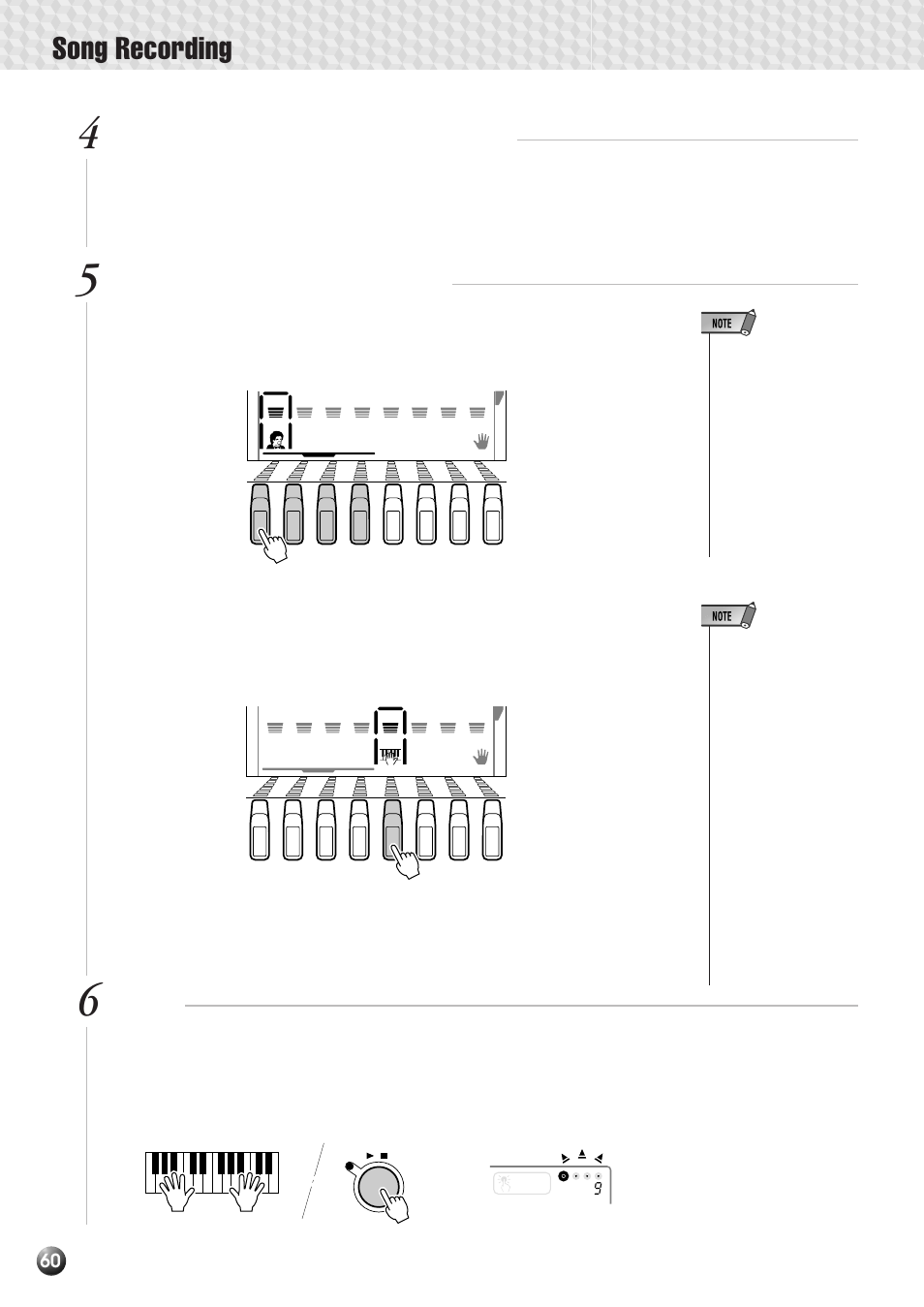 Song recording, If necessary, select a user song number, Select the track(s) to be recorded | Record | Yamaha PSR-530 User Manual | Page 62 / 130