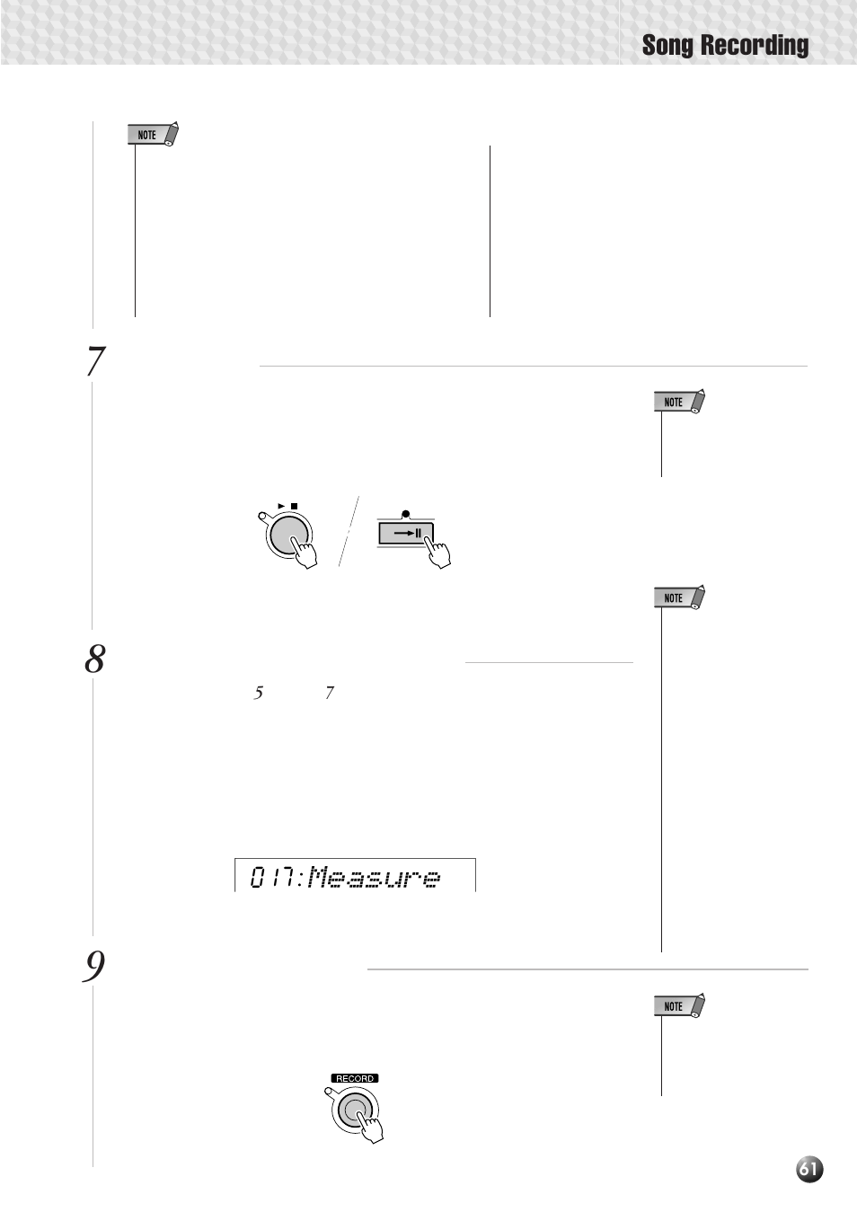 Song recording, Measure | Yamaha PSR-530 User Manual | Page 63 / 130