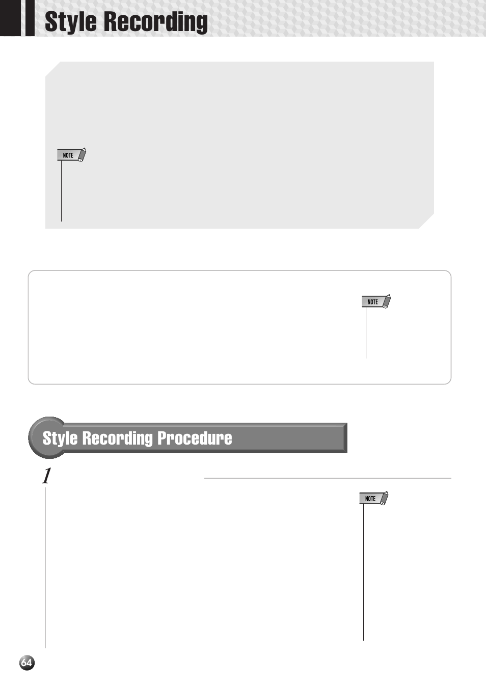 Style recording, Style recording procedure | Yamaha PSR-530 User Manual | Page 66 / 130