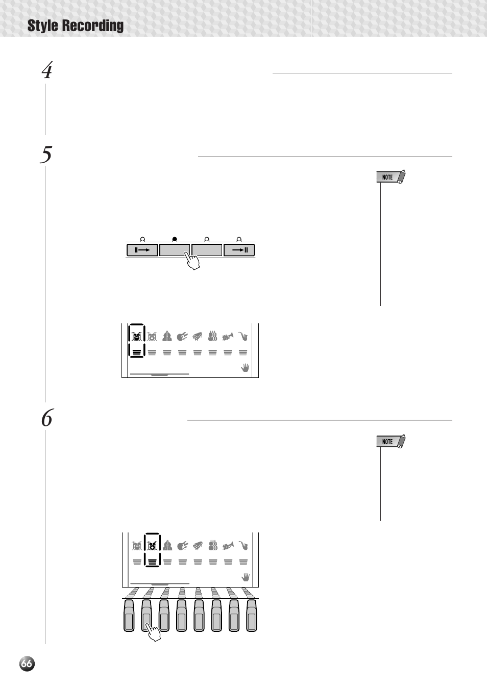 Style recording, If necessary, select a user style number, Select a track to record | Yamaha PSR-530 User Manual | Page 68 / 130