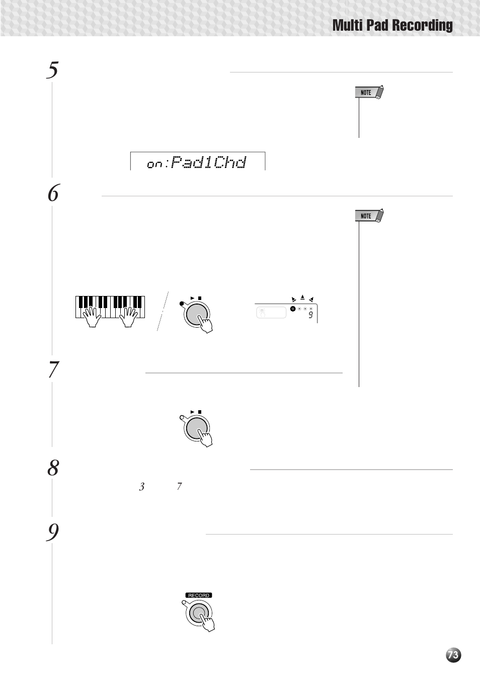 Multi pad recording, Pad1chd | Yamaha PSR-530 User Manual | Page 75 / 130