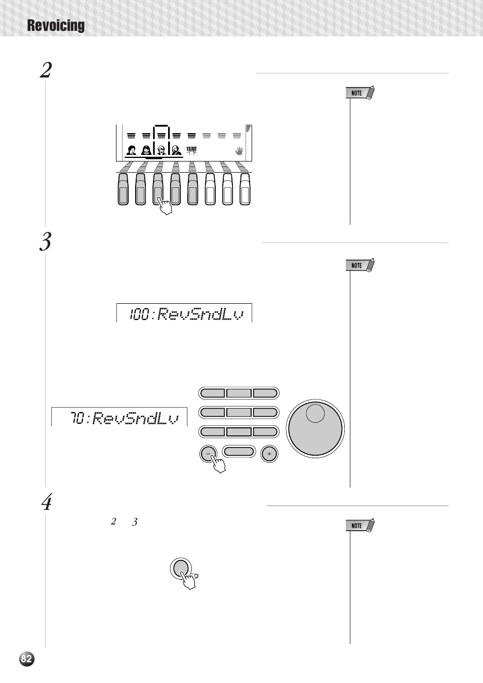 Revsndlv, Revoicing, Select and edit the revoice parameters | Repeat as required and exit when done, If necessary select a track to revoice | Yamaha PSR-530 User Manual | Page 84 / 130