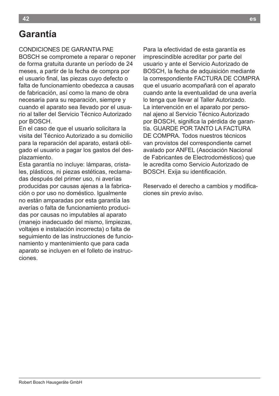 Garantía | Bosch PHA5363 Warmluftstylingbürste BrilliantCare Quattro-Ion User Manual | Page 44 / 86