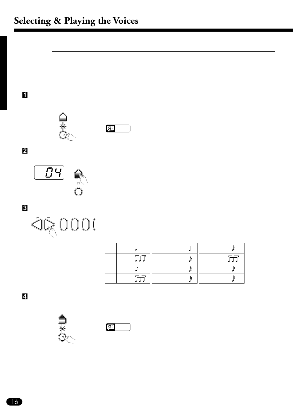 Selecting & playing the voices, Effects | Yamaha PSR-510 User Manual | Page 18 / 77