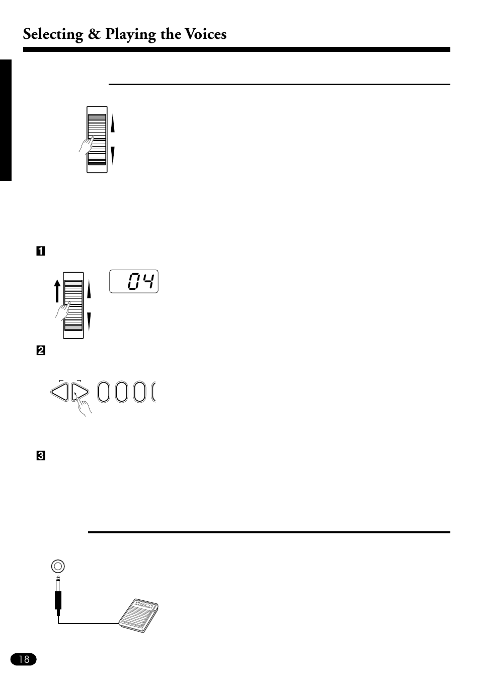 Selecting & playing the voices, Pitch bend, Sustain | Yamaha PSR-510 User Manual | Page 20 / 77