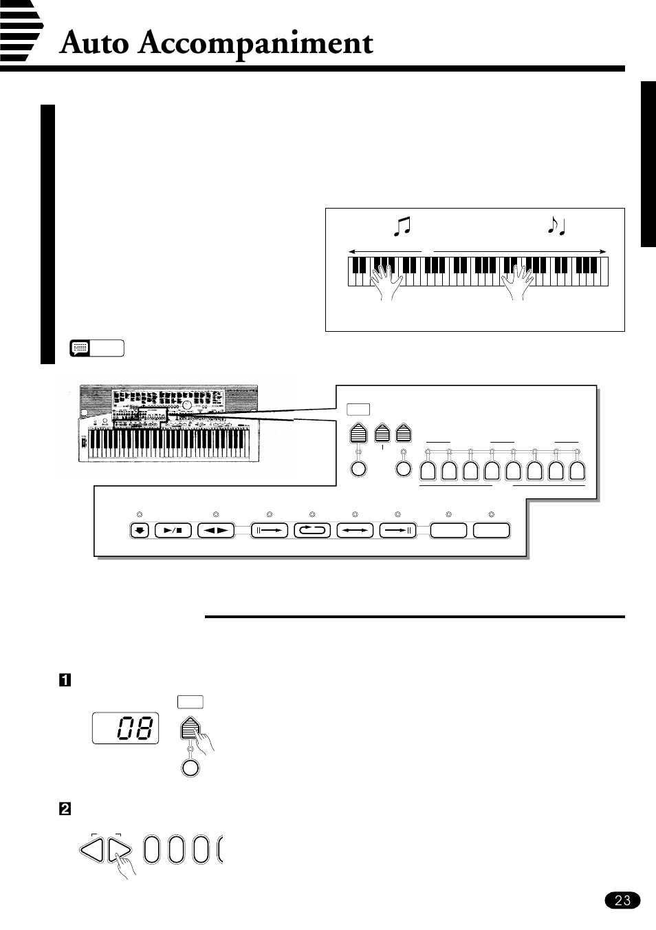 Auto accompaniment, Selecting a style, Press the [style select] button | Yamaha PSR-510 User Manual | Page 25 / 77