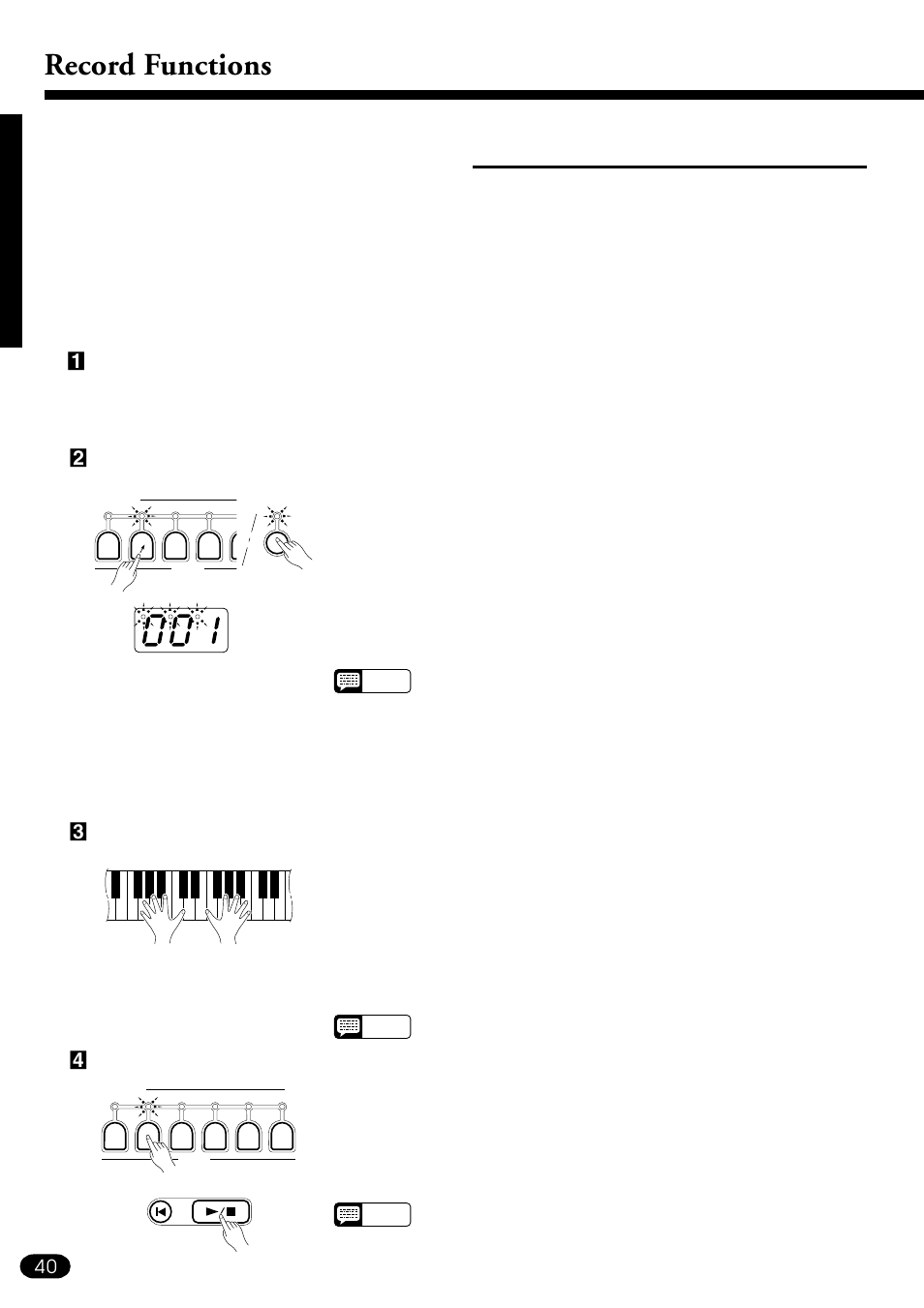 Record functions, Realtime melody track recording | Yamaha PSR-510 User Manual | Page 42 / 77