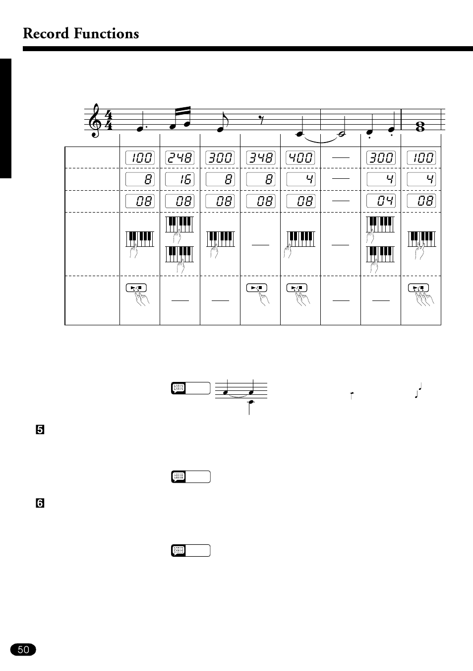 Record functions | Yamaha PSR-510 User Manual | Page 52 / 77