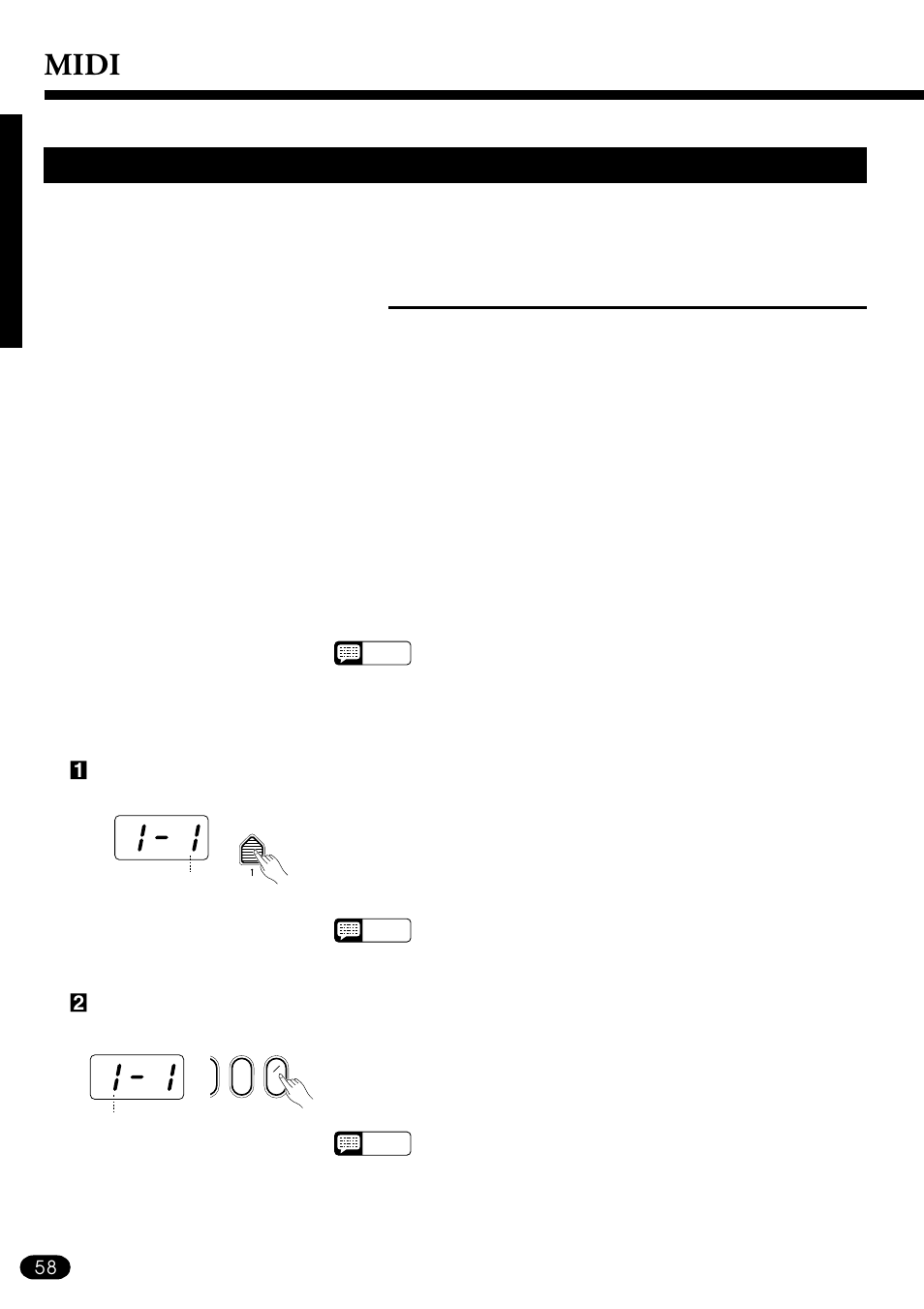 Midi, Midi reception modes, Channel reception modes | Yamaha PSR-510 User Manual | Page 60 / 77
