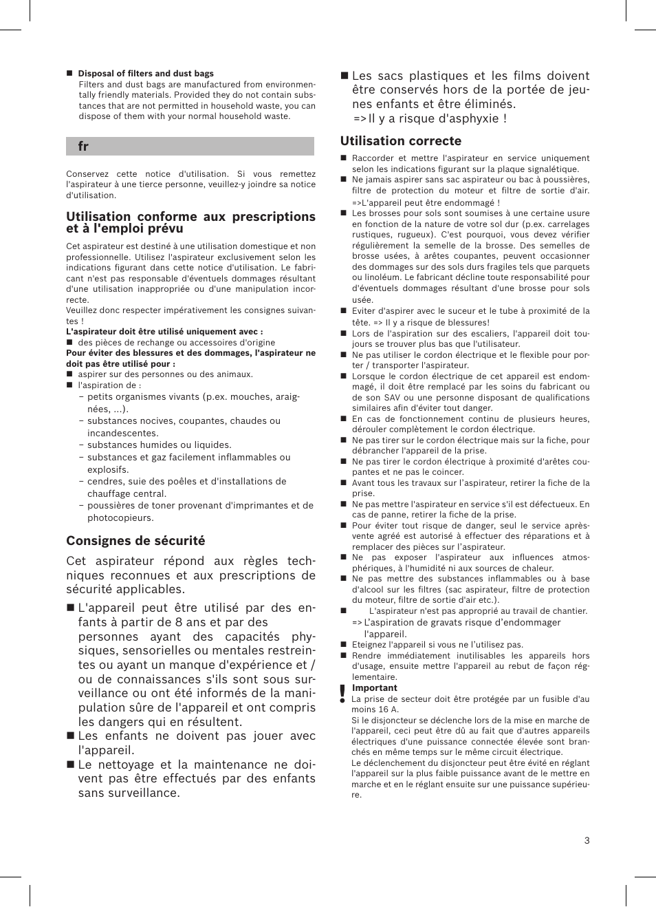 Consignes de sécurité, Utilisation correcte | Bosch logo Bodenstaubsauger mit Staubbeutel BSG62200 samoablau-metallic User Manual | Page 12 / 42