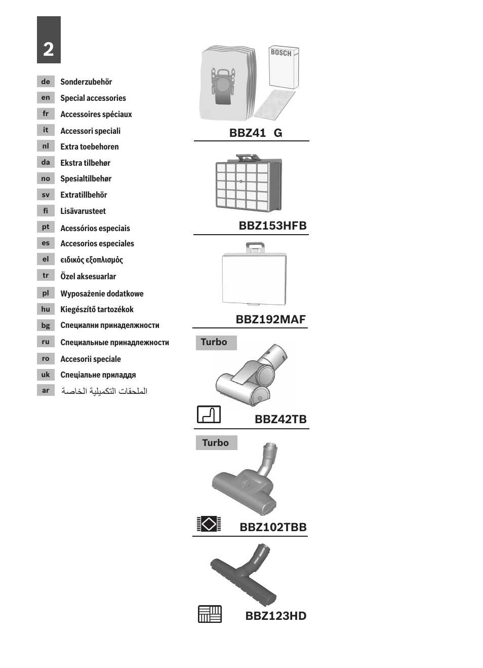 Bbz192maf | Bosch logo Bodenstaubsauger mit Staubbeutel BSG62200 samoablau-metallic User Manual | Page 4 / 42