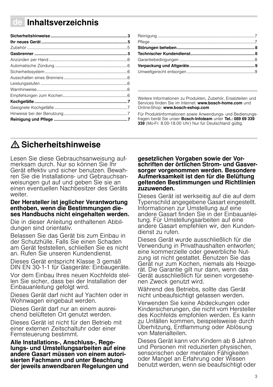 Bosch PRS926B70E Gas-Kochstelle Glaskeramik 90 cm User Manual | Page 3 / 52