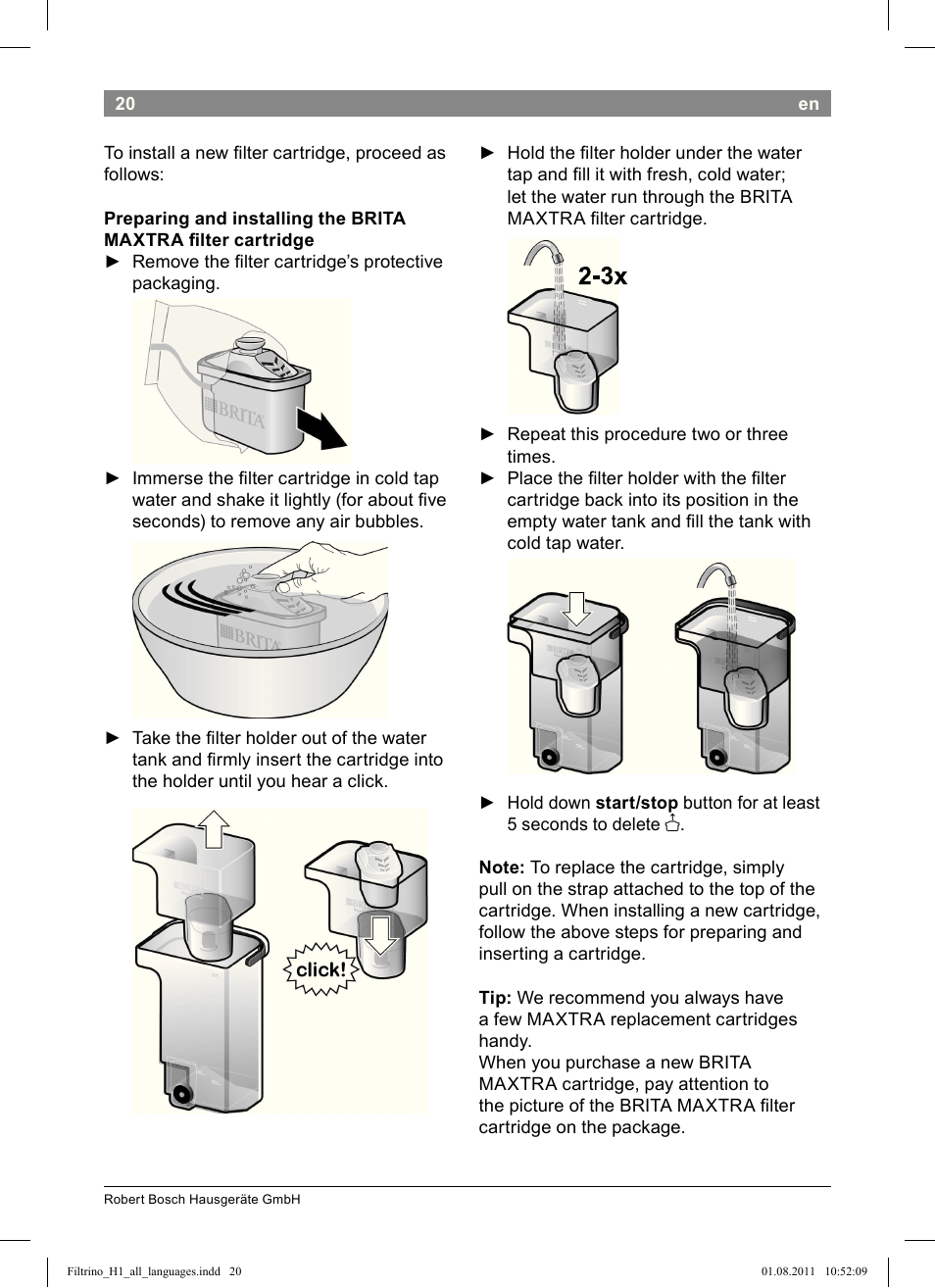 Bosch THD2023 Heißwasserspender Filtrino FastCup User Manual | Page 20 / 154