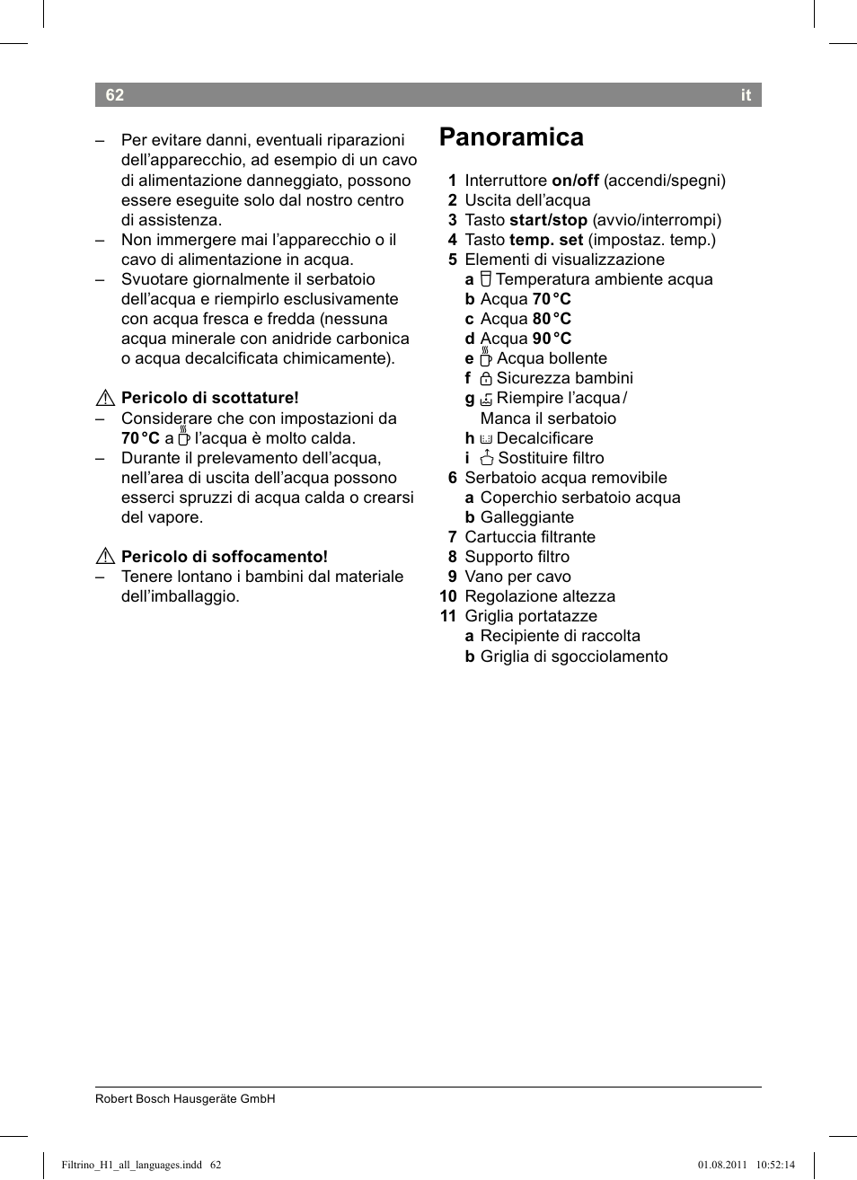 Panoramica | Bosch THD2023 Heißwasserspender Filtrino FastCup User Manual | Page 62 / 154