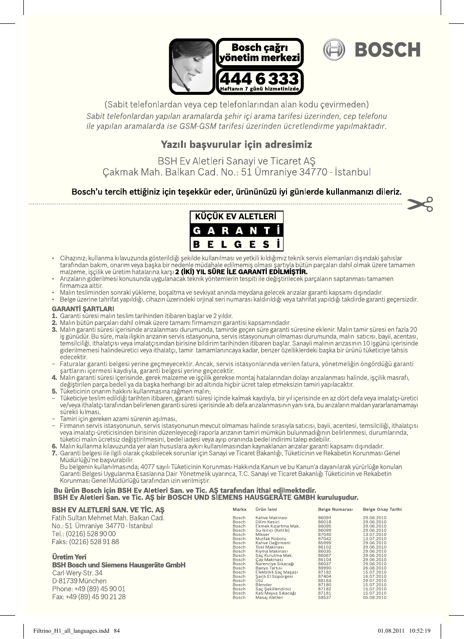 Bosch THD2023 Heißwasserspender Filtrino FastCup User Manual | Page 84 / 154