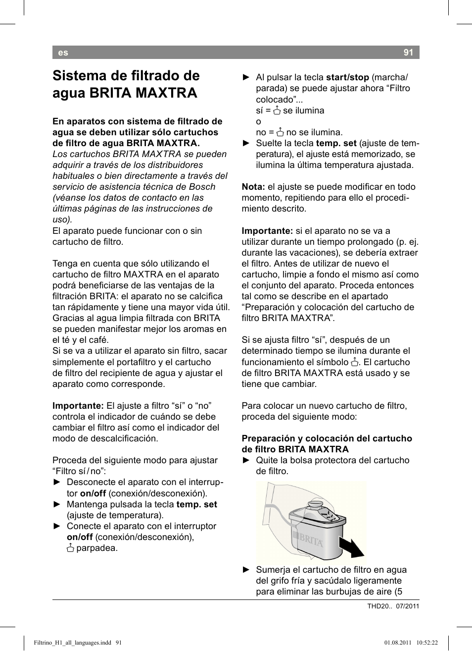 Sistema de i ltrado de agua brita maxtra | Bosch THD2023 Heißwasserspender Filtrino FastCup User Manual | Page 91 / 154