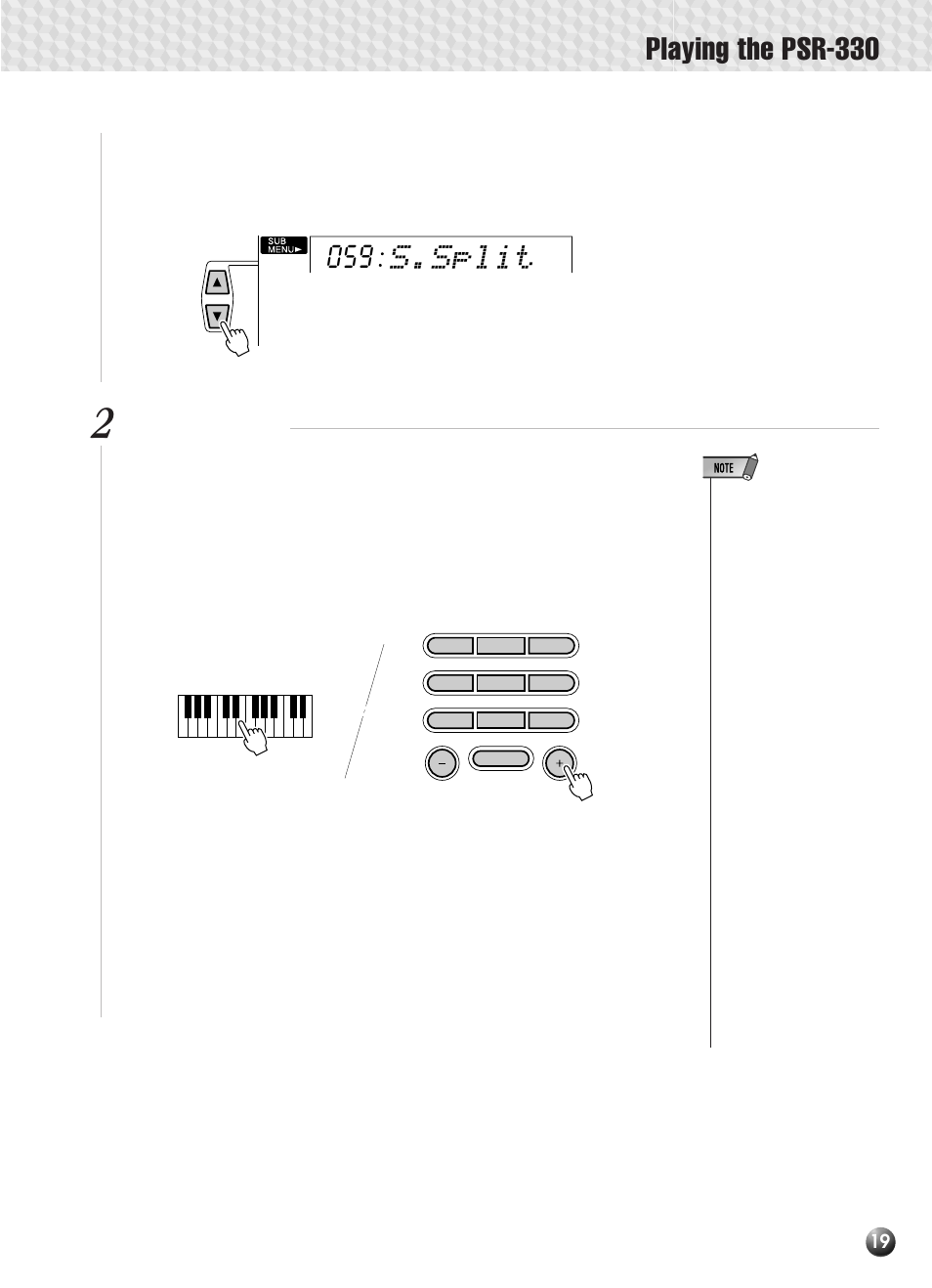 Playing the psr-330, S.split, Set as required | Yamaha PSR-330 User Manual | Page 21 / 90