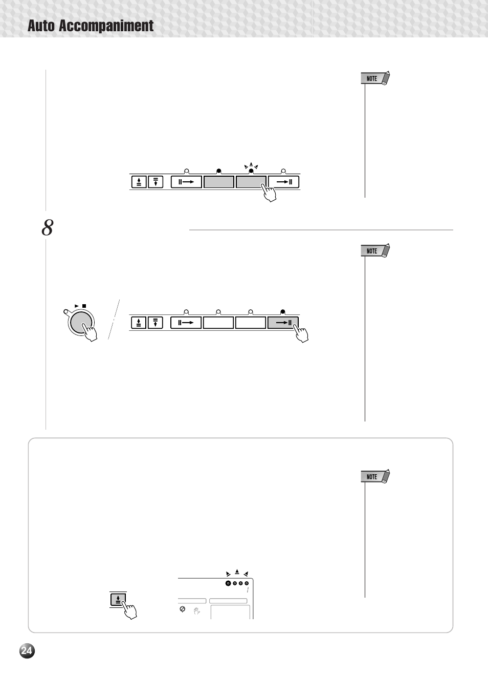 The synchro stop function, Auto accompaniment, Stop the accompaniment | Yamaha PSR-330 User Manual | Page 26 / 90
