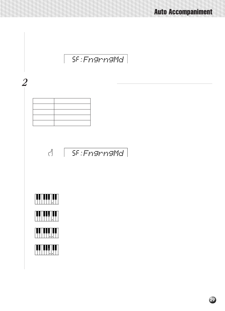 Auto accompaniment, Fngrngmd | Yamaha PSR-330 User Manual | Page 31 / 90