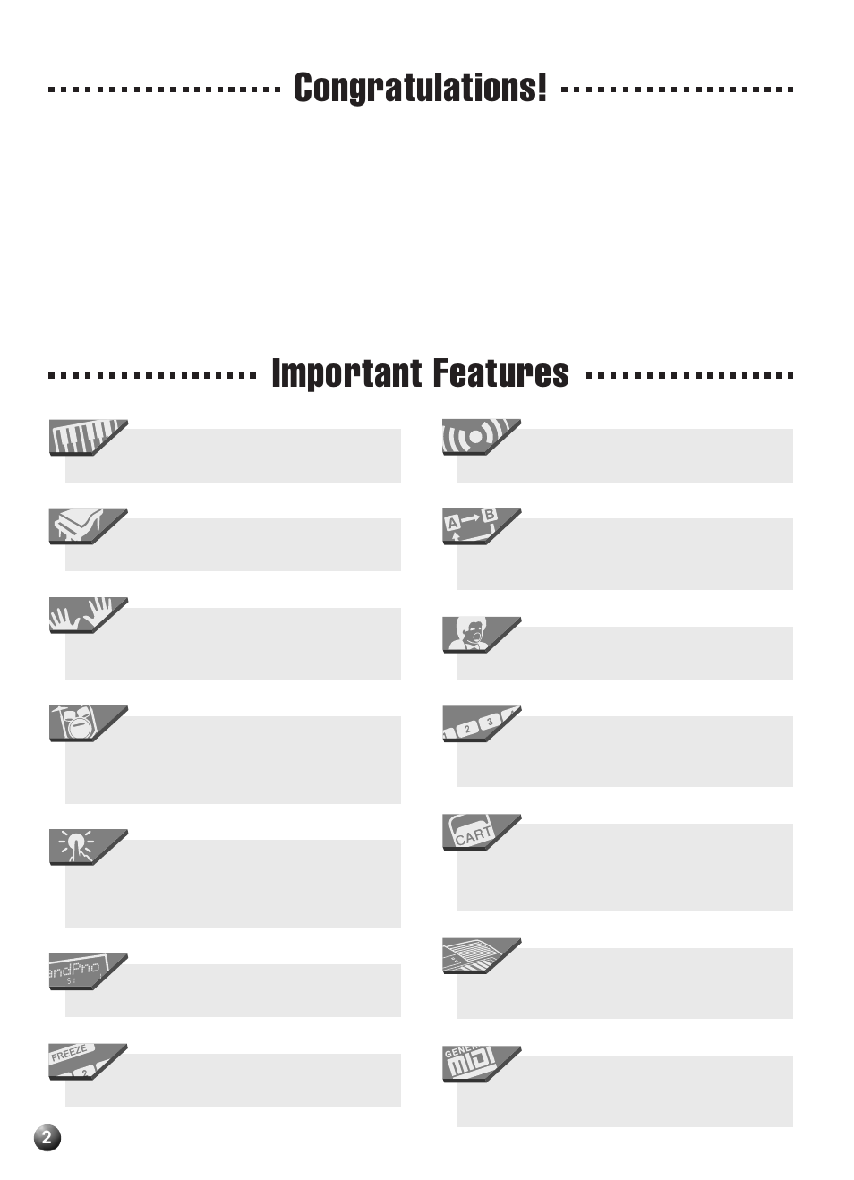 Congratulations, Important features | Yamaha PSR-330 User Manual | Page 4 / 90