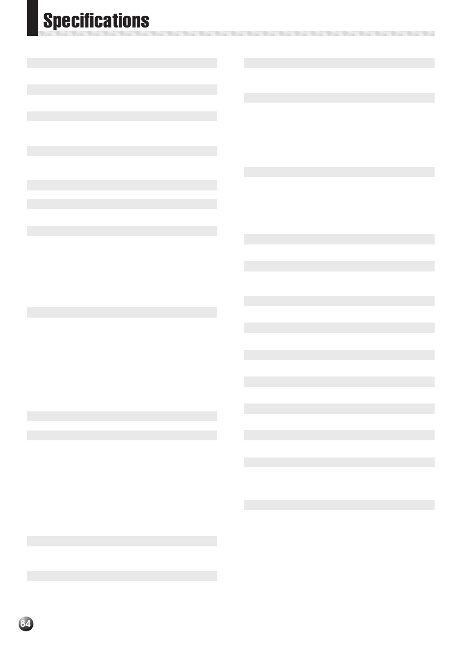 Specifications, Midi data format | Yamaha PSR-330 User Manual | Page 86 / 90